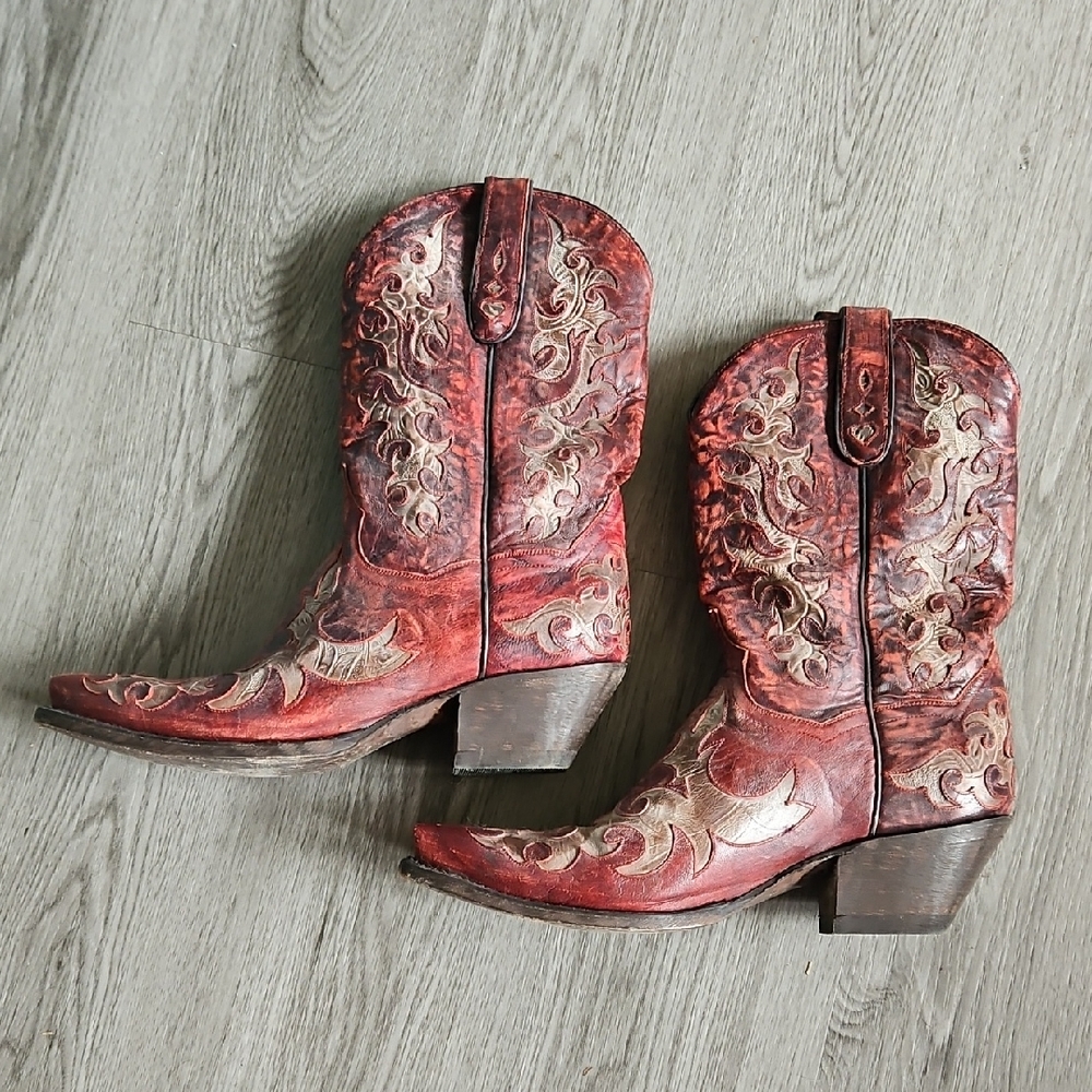 Dan Post Red and Brown With A Touch Of Silver Ankle Boots - Picture 3 of 7
